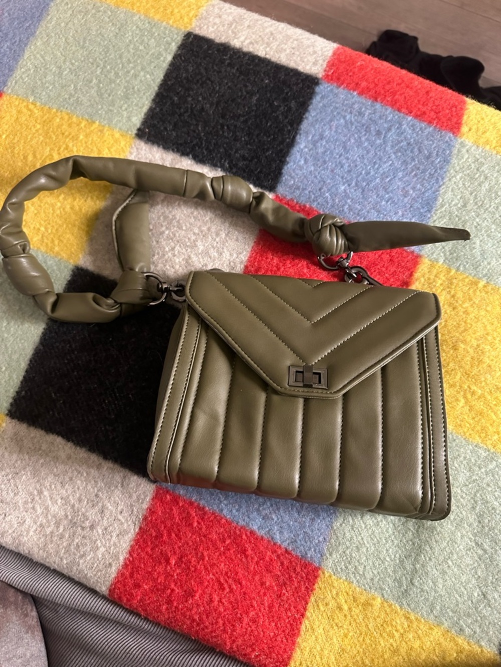 Steve Madden Olive Quilted Shoulder Bag with Knotted Strap